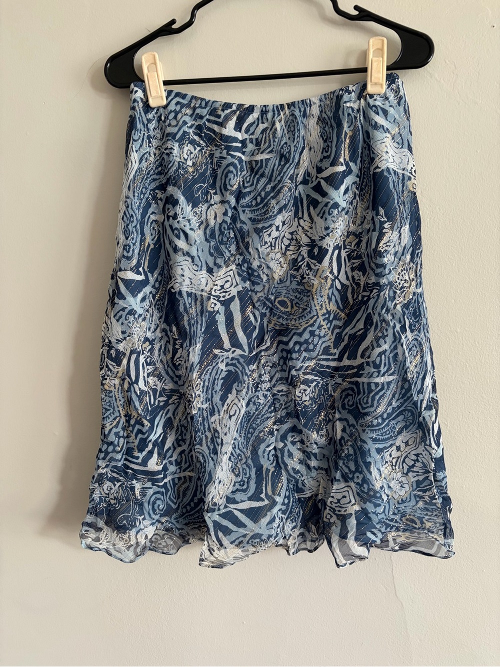 Vintage Silk Blue Patterned Women's A-Line Skirt